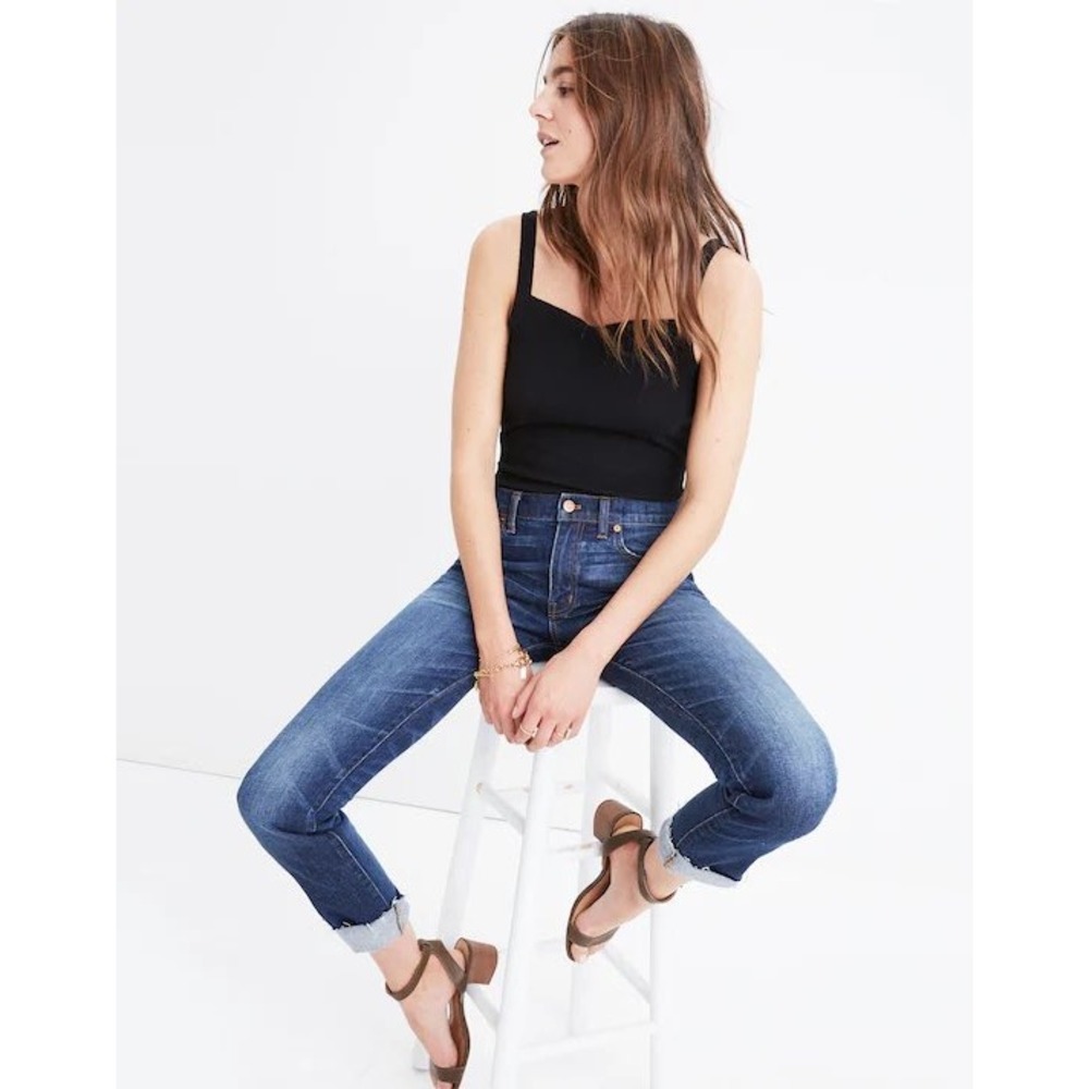 Madewell The Slim Boyjean Medium Wash Frayed Hem Denim Size 28"